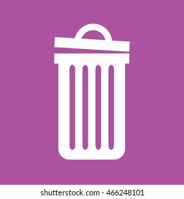 Recycle bin icon vector. White trash can. Purple background