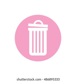 Recycle bin icon vector. White trash can. Pink circle. Pink button