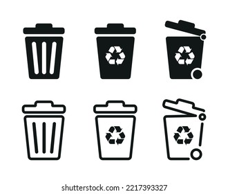 Recycle Bin Icons Set In Flat Style Vector Illustration. Trash Can, Dustbin, Delete, Bin Symbols