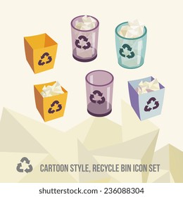 recycle bin icons set. None stroke, cartoon flat style. Vector illustration. 