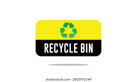 Recycle Bin Label Icon, Yellow and Black Vector Sticker with Recycling Symbol