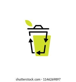Recycle Bin Leaf Organic Logo Icon Organic Line Outline Monoline Color Fill Style