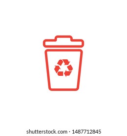 Recycle Bin Line Red Icon On White Background. Red Flat Style Vector Illustration.