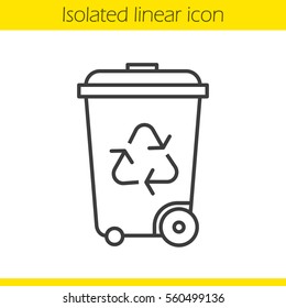 Recycle Bin Linear Icon. Wastebasket Thin Line Illustration. Dustbin On Wheels Contour Symbol. Vector Isolated Outline Drawing