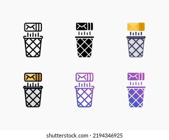 Recycle Bin Mail icon set with line, outline, flat, filled, glyph, color, gradient. Editable stroke and pixel perfect. Can be used for digital product, presentation, print design and more.