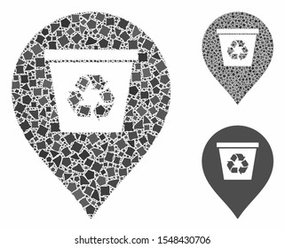 Recycle bin marker mosaic of rough elements in various sizes and color tints, based on recycle bin marker icon. Vector raggy elements are organized into mosaic.