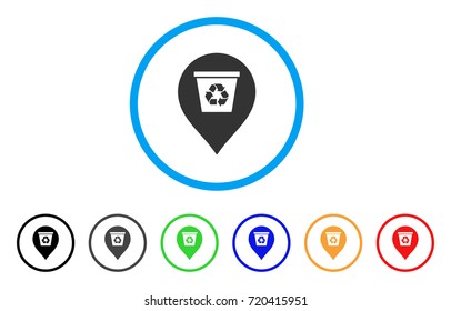 Recycle Bin Marker rounded icon. Style is a flat recycle bin marker grey symbol inside light blue circle with black, gray, green, blue, red, orange versions.