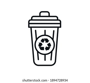 Recycle bin. modern vector single line icon. Image of a recyclable waste bin plastic container.

