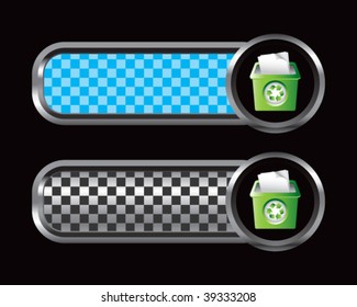 recycle bin on blue and black checkered banners