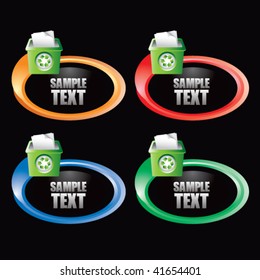 recycle bin on multicolored rings