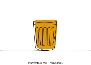 Recycle bin one line colored continuous drawing. Trash can, Waste container continuous one line colorful illustration. Vector linear illustration.