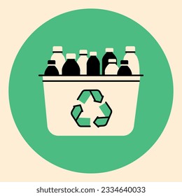 Papelera de reciclaje con botellas de plástico icono de línea negra. Pictograma para página web, aplicación móvil, promoción.