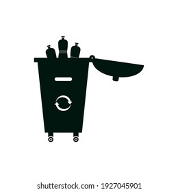 Recycle bin with recycling sign solid icon. Plastic bucket for waste sorting. Zero waste design concept, glyph style pictogram on white background.