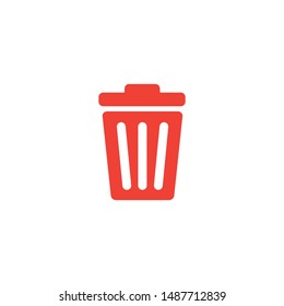 Recycle Bin Red Icon On White Background. Red Flat Style Vector Illustration.