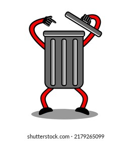 Recycle Bin or Rubbish Bin Cartoon Mascot Character. Vector Illustration Isolated On White Background. 
