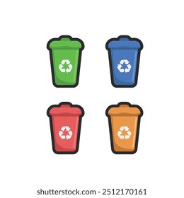 recycle bin set in outline flat vector design.