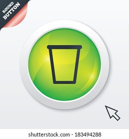 Recycle bin sign icon. Bin symbol. Green shiny button. Modern UI website button with mouse cursor pointer. Vector