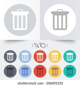 Recycle bin sign icon. Bin symbol. Round 12 circle buttons. Shadow. Hand cursor pointer. Vector