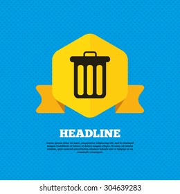 Recycle bin sign icon. Bin symbol. Yellow label tag. Circles seamless pattern on back. Vector