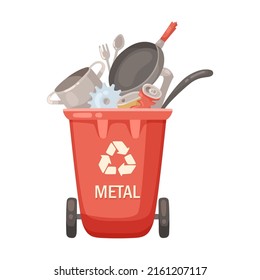 Recycle bin for sorting garbage vector illustration. Containers or trash bin for metal sorting waste isolated on white background. Recycling concept