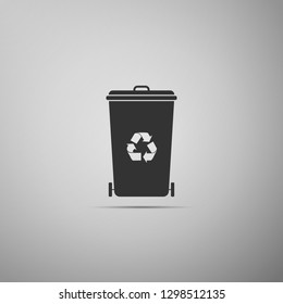 Recycle bin with recycle symbol icon isolated on grey background. Trash can icon. Garbage bin sign. Recycle basket icon. Flat design. Vector Illustration