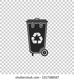 Recycle bin with recycle symbol icon isolated on transparent background. Trash can icon. Flat design. Vector Illustration