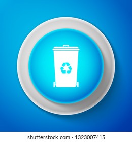 Recycle bin with recycle symbol icon isolated on blue background. Trash can icon. Garbage bin sign. Recycle basket icon. Circle blue button. Vector Illustration