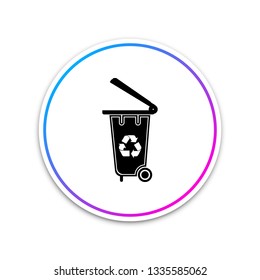 Recycle bin with recycle symbol icon isolated on white background. Trash can icon. Circle white button. Vector Illustration