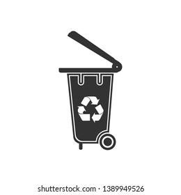 Recycle bin with recycle symbol icon isolated. Trash can icon. Flat design. Vector Illustration