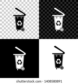 Recycle bin with recycle symbol icon isolated on black, white and transparent background. Trash can icon. Garbage bin sign. Recycle basket icon. Vector Illustration