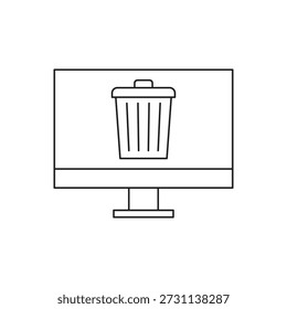 Símbolo de la papelera de reciclaje en el monitor de la computadora de escritorio