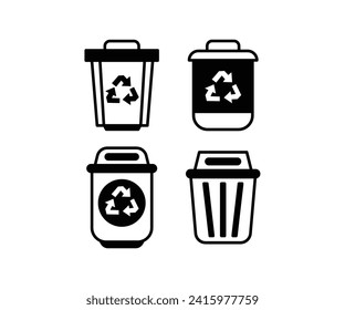 recycle bin trash icon simple black white vector design illustration collections template sets