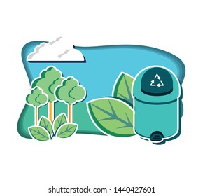 recycle bin with trees plants and leafs