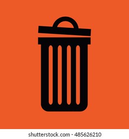 Recycle bin vector icon. Black trash can. Orange background