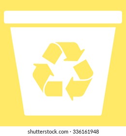 Recycle Bin vector icon. Style is flat symbol, white color, rounded angles, yellow background.