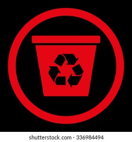 Recycle Bin vector icon. Style is flat rounded symbol, red color, rounded angles, black background.