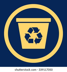 Recycle Bin vector icon. Style is flat rounded symbol, yellow color, rounded angles, blue background.