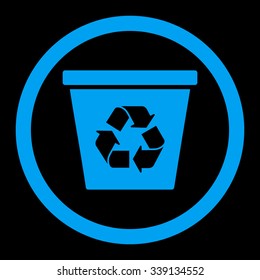 Recycle Bin vector icon. Style is flat rounded symbol, blue color, rounded angles, black background.