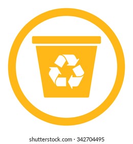 Recycle Bin vector icon. Style is flat rounded symbol, yellow color, rounded angles, white background.