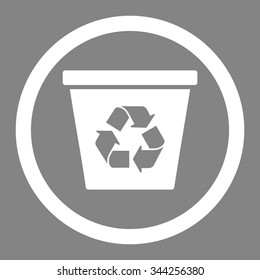 Recycle Bin vector icon. Style is flat rounded symbol, white color, rounded angles, gray background.