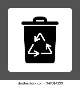 Recycle Bin vector icon. Style is flat rounded square button, black and white colors, gray background.