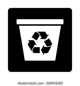Recycle Bin vector icon. Style is flat rounded square button, white and black colors, white background.