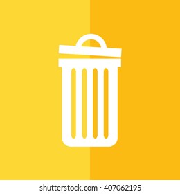 Recycle bin vector icon. White trash can. Yellow background