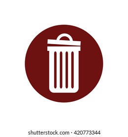 Recycle bin vector icon. White trash can vector illustration. Red circle. Red button