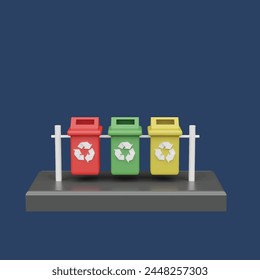 Concepto de papelera de reciclaje y residuos. Estilo de dibujos animados de objeto 3D realista