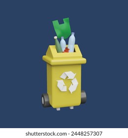 Concepto de papelera de reciclaje y residuos. Estilo de dibujos animados de objeto 3D realista
