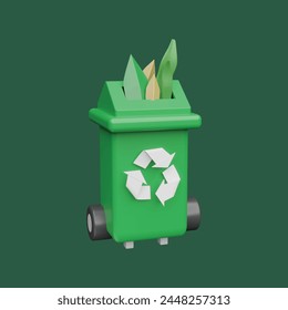 Concepto de papelera de reciclaje y residuos. Estilo de dibujos animados de objeto 3D realista