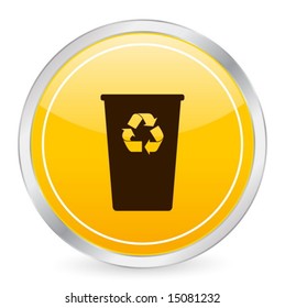 Recycle bin yellow circle icon. Vector illustration.