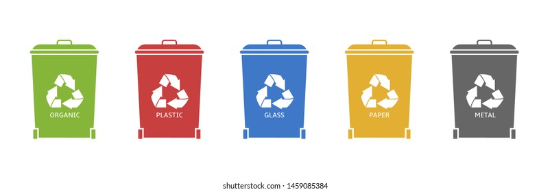 Recycle bins. Colorful recycle container set, Waste sorting and recycling