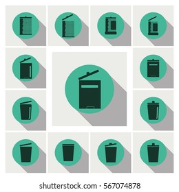recycle bins icons set